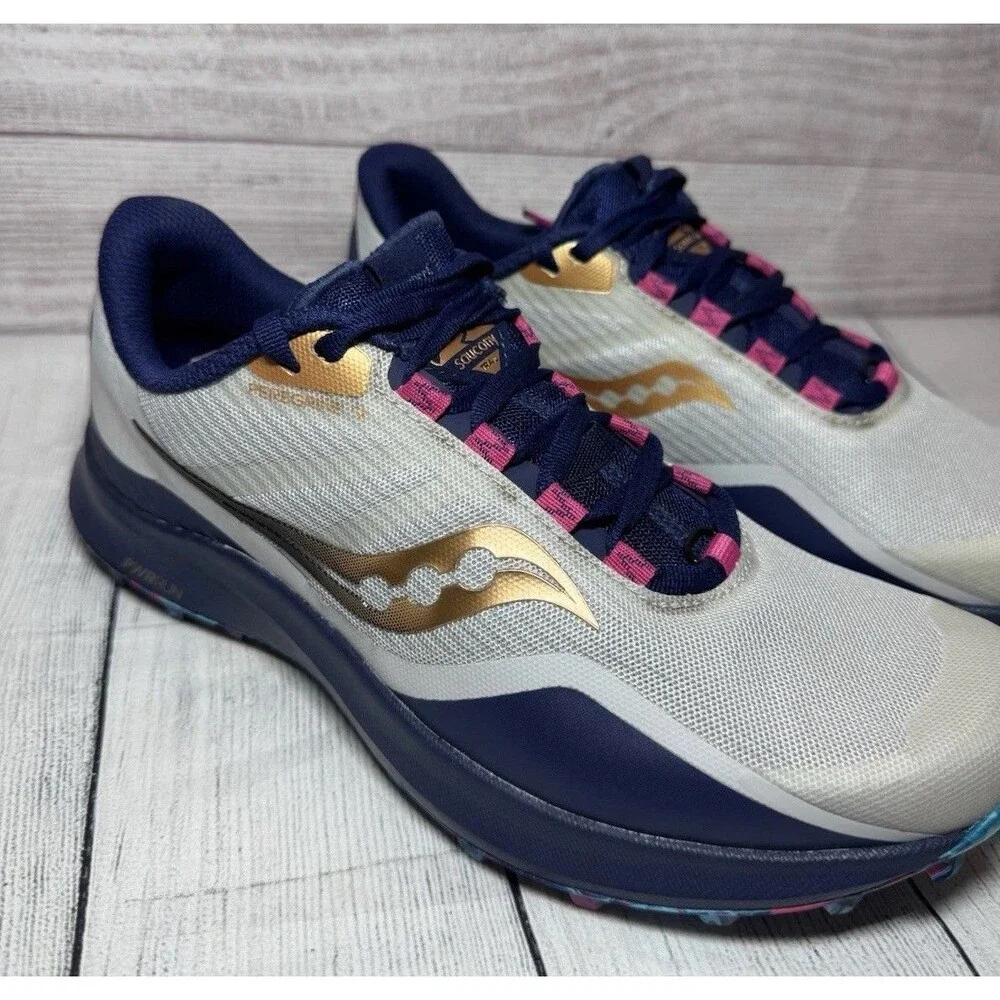 Saucony Peregrine 12 Blue Gold Pink Trail Running Sneakers Womens Sz 9.5